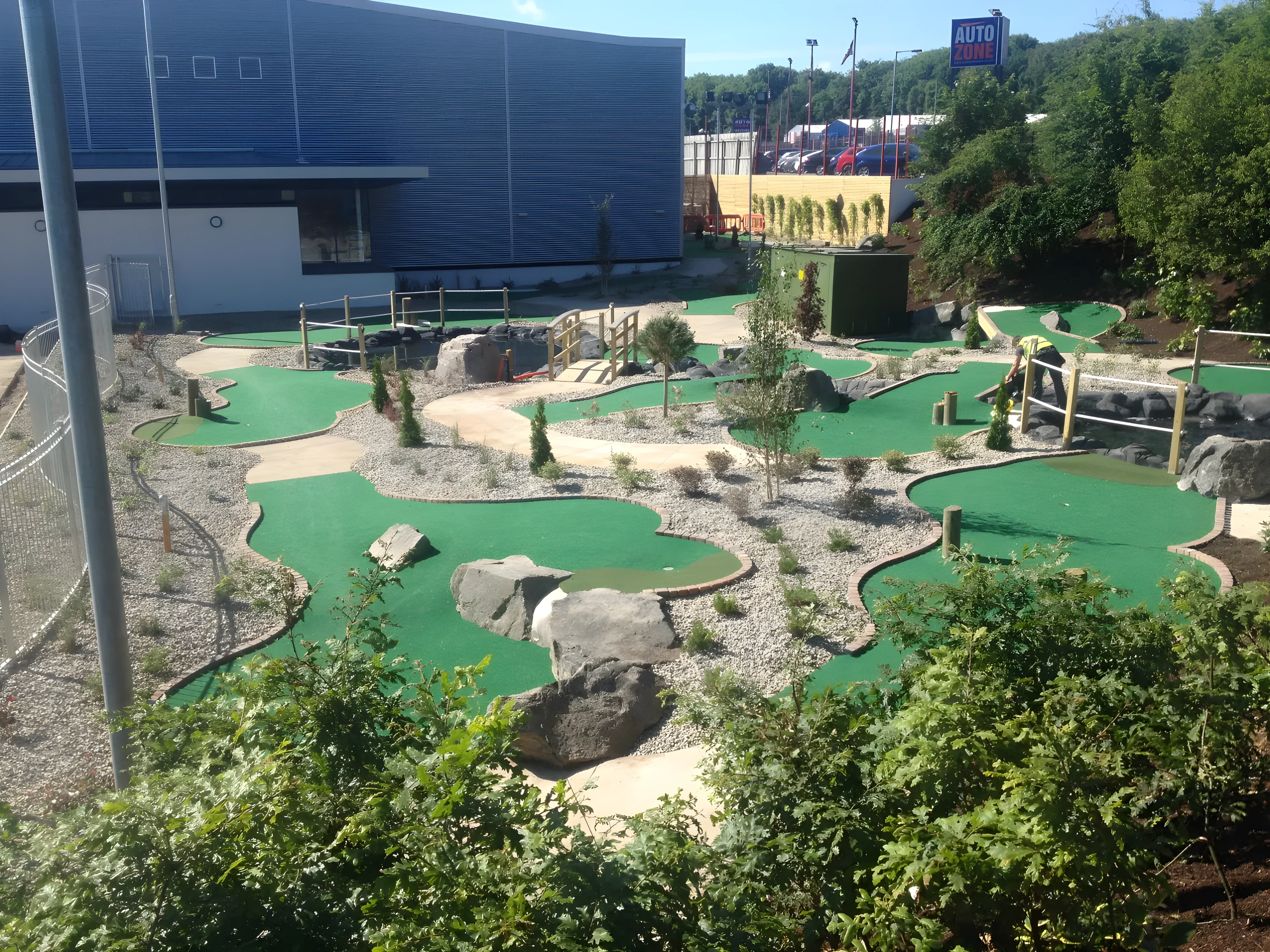 Miniature golf course carpet installation