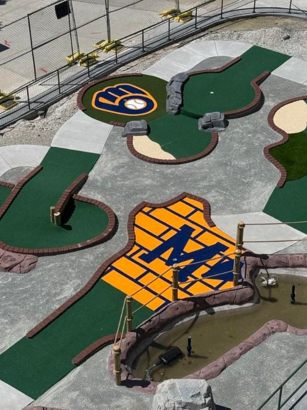Mini golf course with Brewers logo