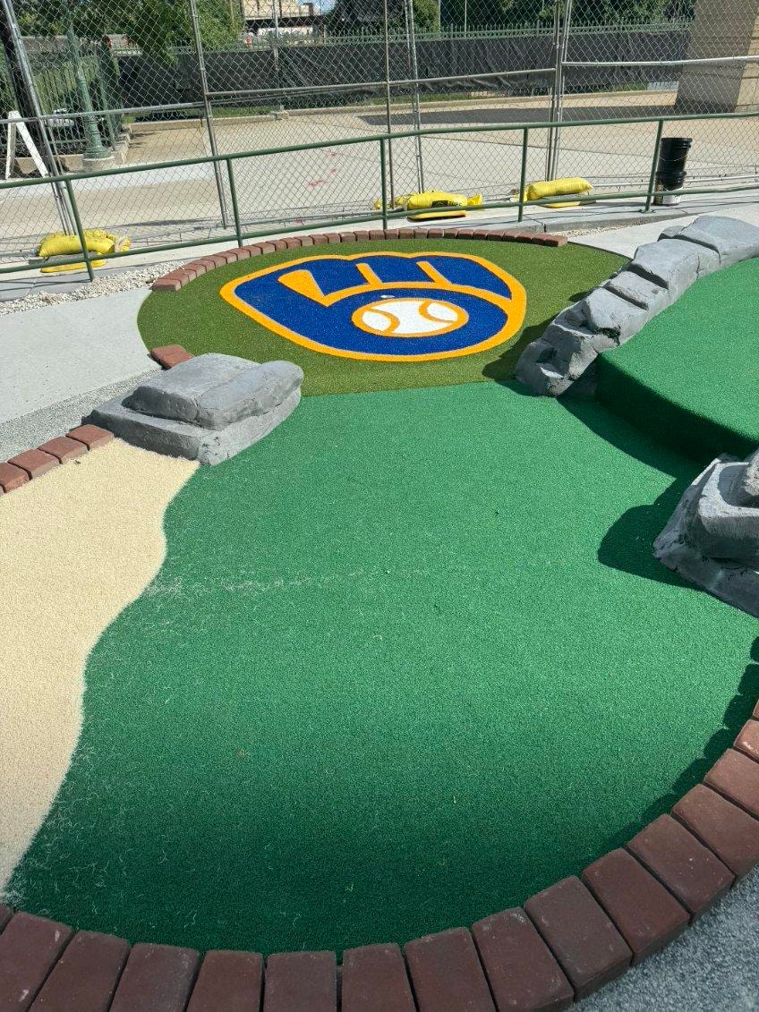 Mini golf course with baseball logo